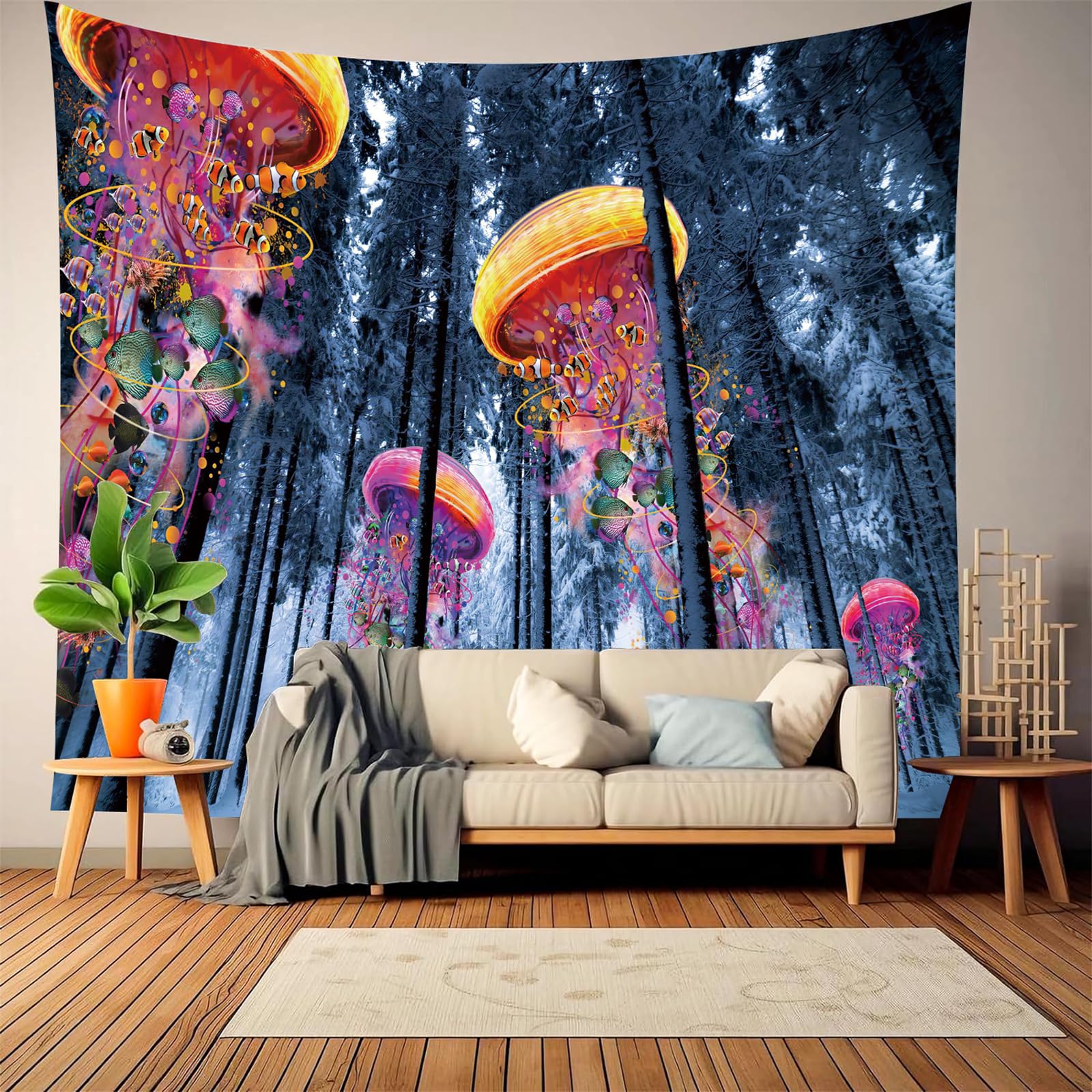 Forest Tapestry Wall Hangings for Bedroom Dorm Decor Surreal Colorful Jellyfish 