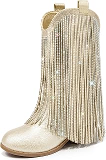 LAURMOSA Rhinestone Fringe Cowgirl Boots for Girls Cowboy Boots for Kids