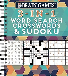 Brain Games - 3-In-1 Puzzle Book: Word Search, Crosswords & Sudoku | 256 Pages, Spiral Bound | Large Variety Activity Book for Adults, Seniors, Teens