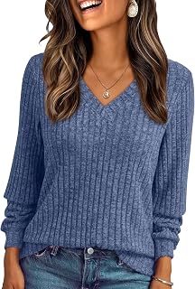 AUTOMET Womens V Neck Long Sleeve Shirts Fall Tops 2026 Lightweight Sweater