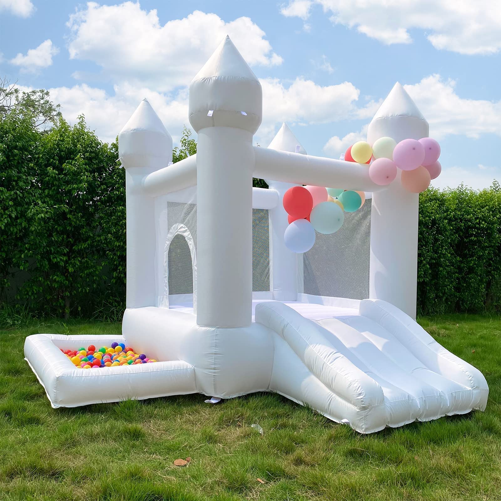 POYOUNGHU White Bounce House, House with Blower, Inflatable Bouncer, Children's 