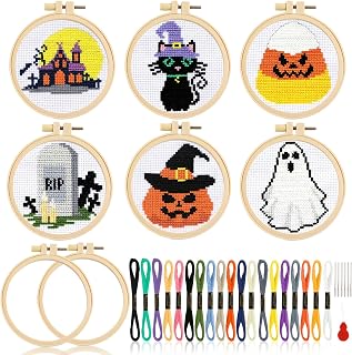 ZOIIWA 6Pcs Halloween Cross Kits for Beginners DIY Embroidery Set
