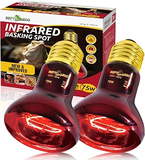 REPTI ZOO 75W Reptile Heat Lamp Bulb 2PCS Infrared Heat Emitter Red Heat Lamp for Reptile Amphibian, Infrared Basking Spot Light Bulb