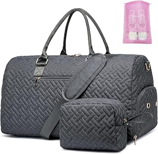 Travel Duffle Bag for Women, Weekender Bag with Shoe Compartment, Carry On Overnight Bag for Women with Toiletry Bag, Gym Bag with Wet Pocket, Hospital Bags for Labor and Delivery Dark Gray