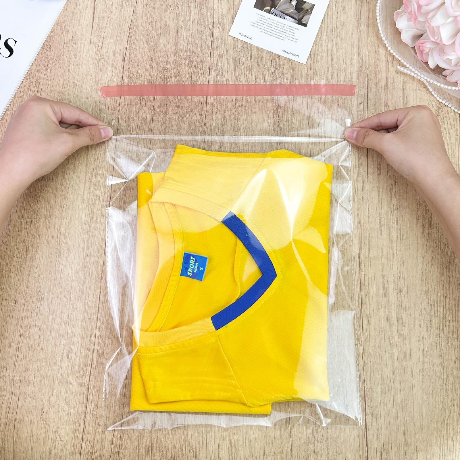 20 Pack of 10 x 13 Inch Clear Cellophane Vinyl Bags. Resealable Self-Seal Cello Bags. Perfect for clothing, shirts, pants, food, flyers, and gift wrapping