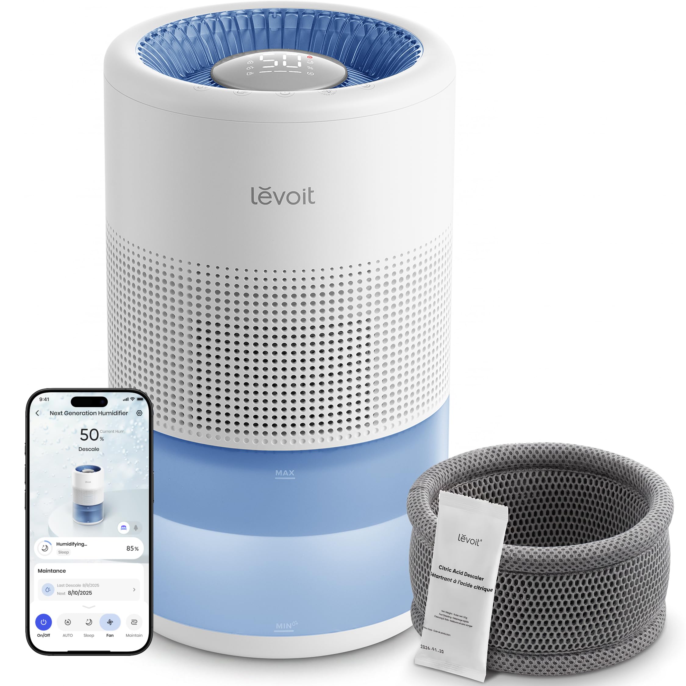 Levoit Evaporative Humidifiers for Bedroom, 19dB, Superior Studio Smart | 4.5L, 