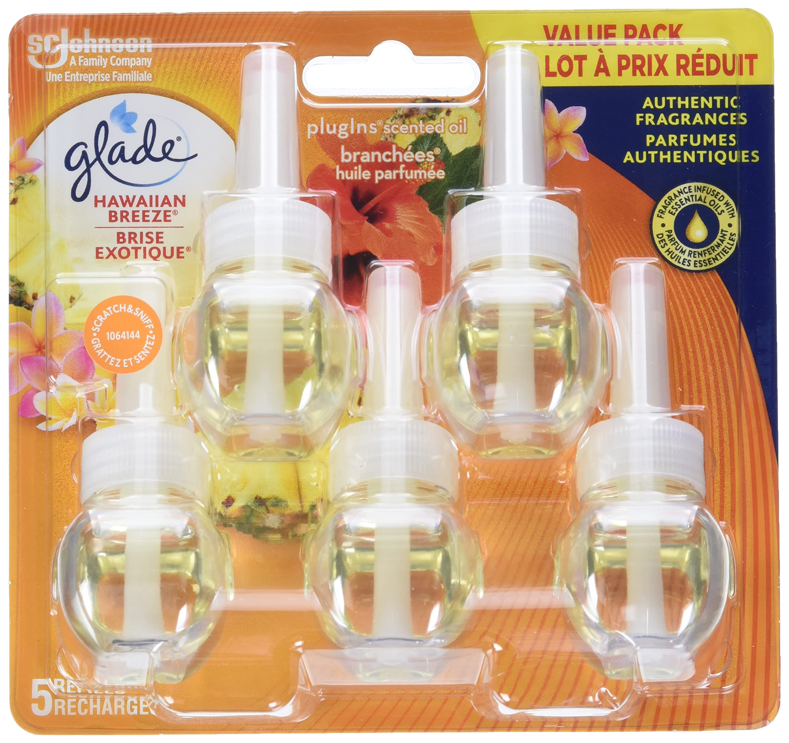 Glade PlugIns Scented Oil Air Freshener, Hawaiian Breeze, 5 Refills | Tropical P