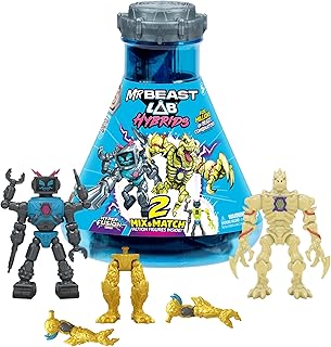 MrBeast Lab Hybrids Multi Pack, Lab-Bot vs GID Skeleton | 2 mix & match beast figures plus Golden Panther Dragon parts to collect; fuse combinations, MrBeast fans
