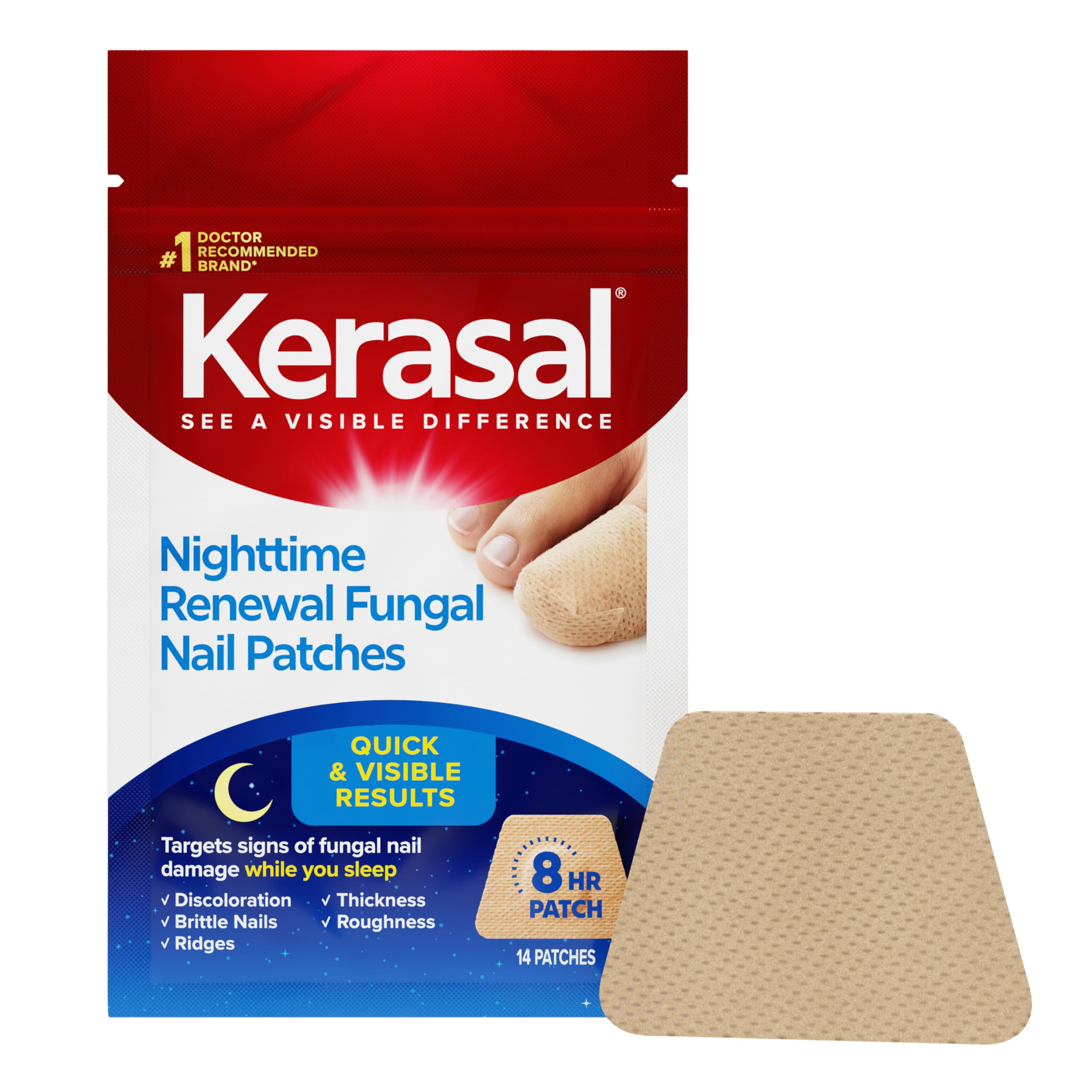 Kerasal Nighttime Renewal Fungal Nail Patches, Overnight Repair, 14 Count | Easy