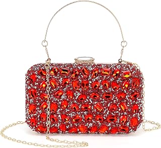 DTGN Evening Bags Clutch Purses Gemstone Handbag Crossbody Square Bag Red