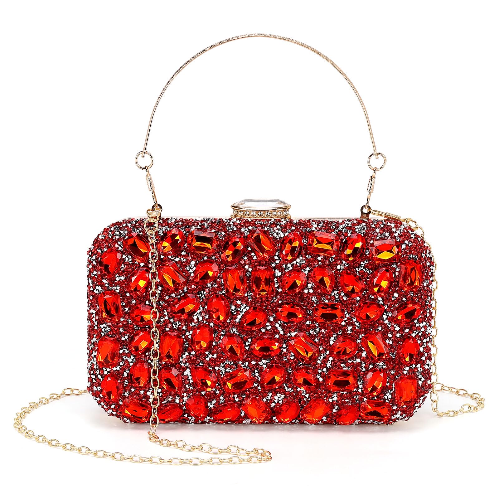 DTGN Evening Bags Clutch Purses Gemstone Handbag Crossbody Square Bag Red