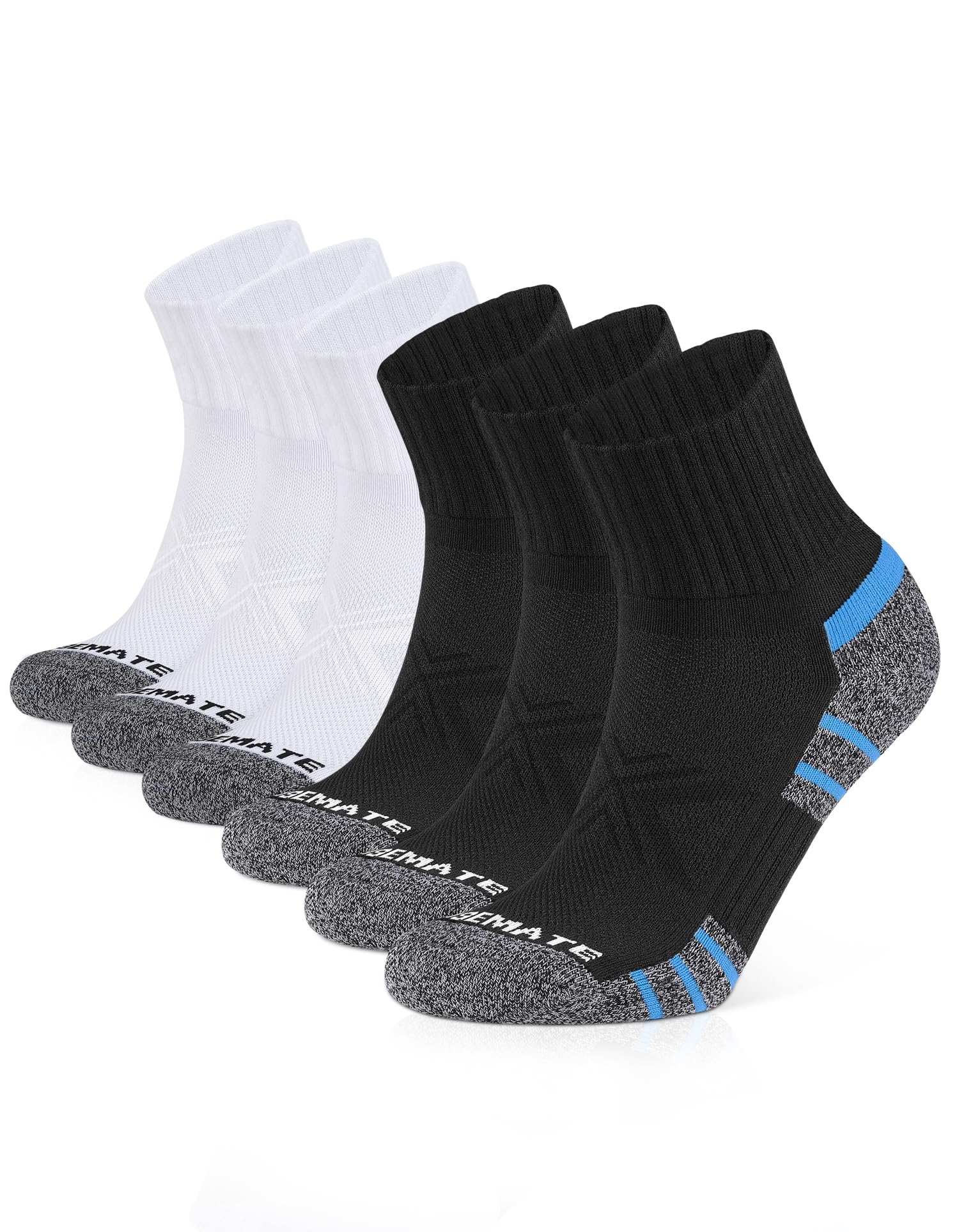 Closemate Men's Quarter Trainer Socks with Terry Cloth Sole, 6 Pairs