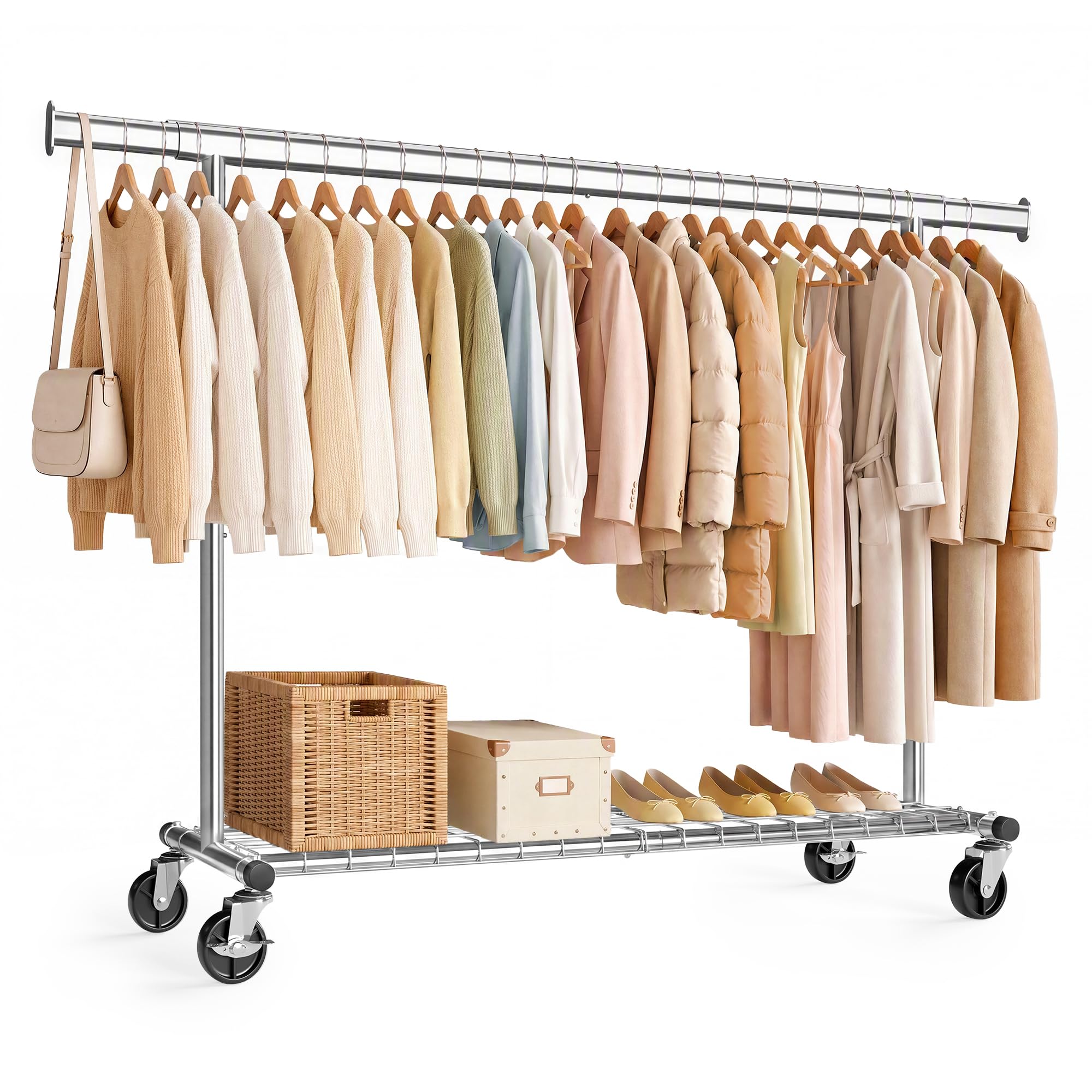 SONGMICS Extendable Clothes Donkey with Wheels, Steel