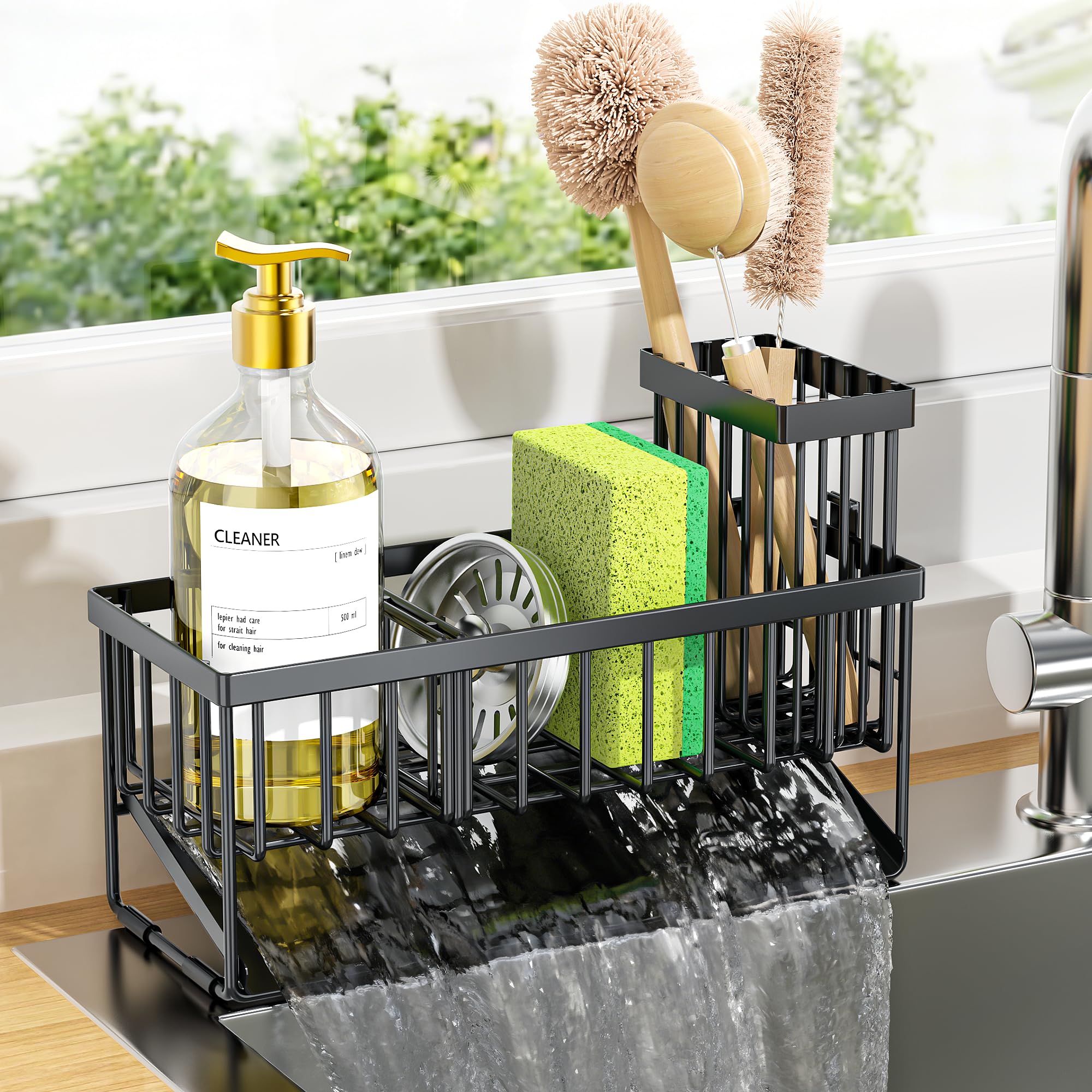 Cisily Sink Caddy Sponge Holder for Kitchen with Brush Holder and Stainless Stee