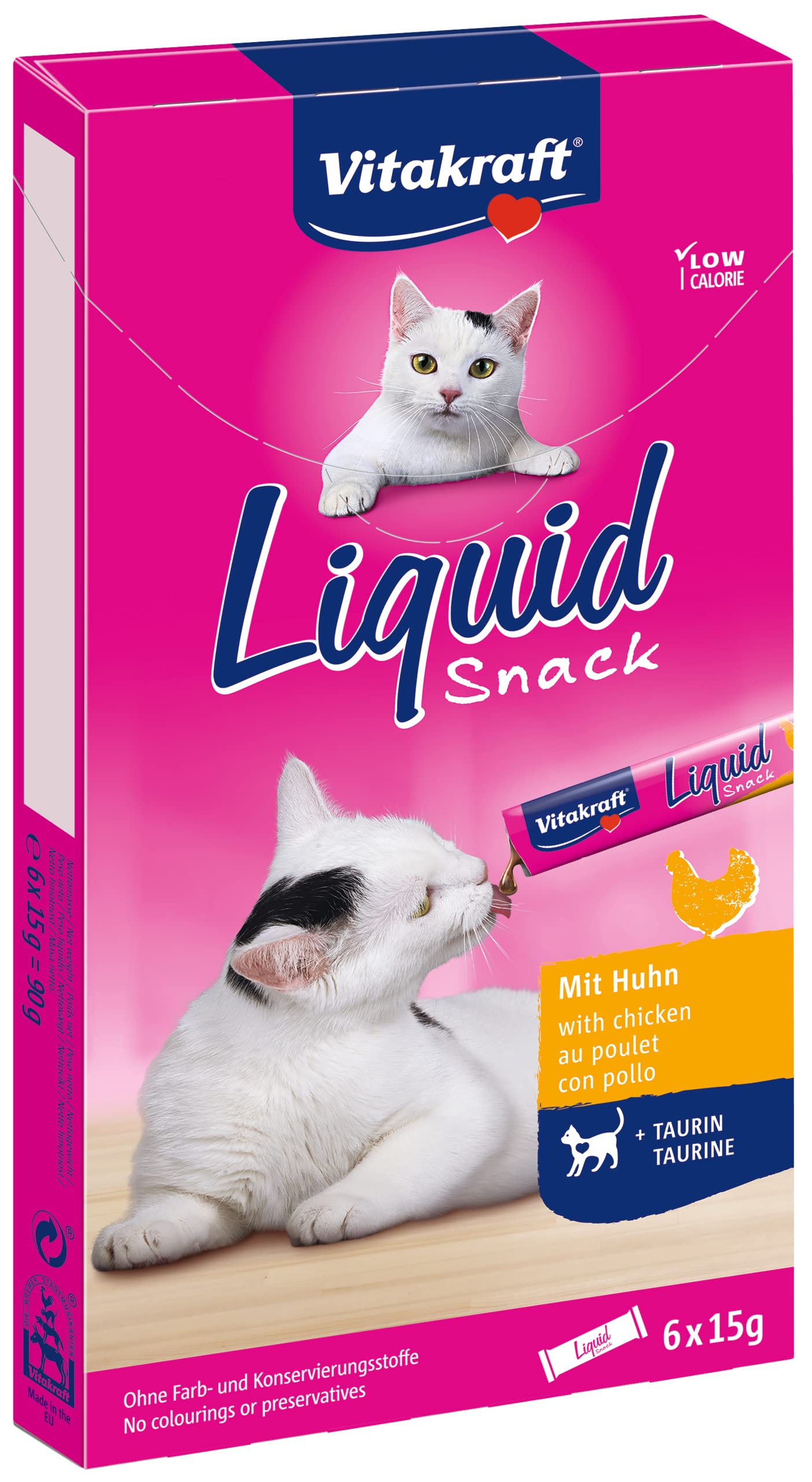 Vitakraft Liquid Snack Chicken + Taurine Cat Treat, 6 x 15 g