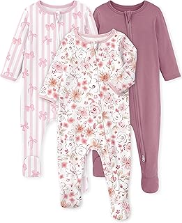Yoofoss Baby Pajamas 100% Organic Cotton Newborn Sleepers Boy Girl Clothes | Two Way Zipper Footed Pjs for Newborn 0-3 3-6 6-9 12 18 24 Months, 3Pcs Soft Footies, Sleep and Play Baby Essentials