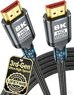 10K 8K HDMI 2.1 Cable 10FT, 48Gbps Ultra High Speed Nylon Braided HDMI Cord