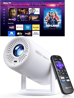Boldever Roku TV 1080P FHD Mini Smart Projector with Wi-Fi and Bluetooth | Supports Netflix, YouTube, Disney+, Paramount+, 10000+ Channels, TOF Auto Focus, Auto Keystone, Zoom