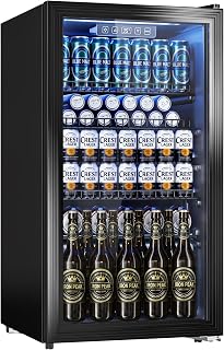 Nanori 130 Can Beverage Refrigerator, 3.2 Cu.ft Fridge, Glass Door | Reversible Glass Door, 35–65°F Digital Temperature Display, Adjustable Shelves, Beverage Fridge for Soda, Beer &amp; Wine
