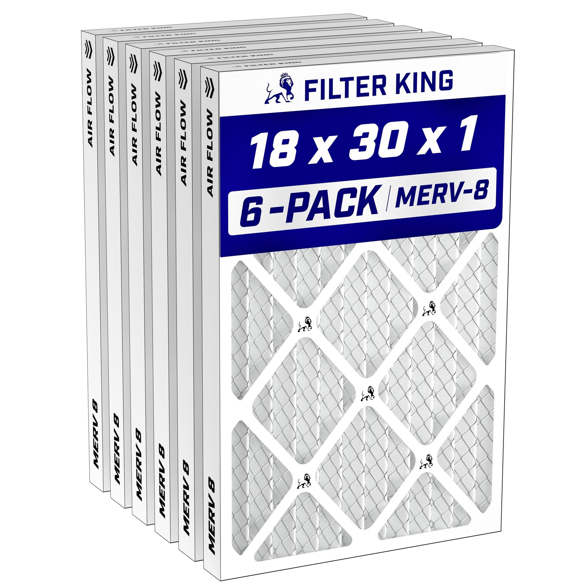 Filter King 18x30x1 Air Filter MERV 8, AC Furnace Filters (6-Pack) | Dust & Alle