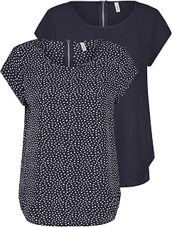 ONLY ONLVIC Pack of 2 Women's Basic T-Shirts, Round Neck, Regular Fit, Short Sleeve Blouse, Zip Top, Summer Print