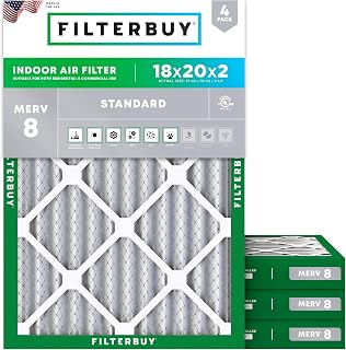 Filterbuy 18x20x2 Air Filter MERV 8 Essential Dust & Allergy Defense (4-Pack), Electrostatic Pleated HVAC AC Furnace Filters Replacement, Made in USA (Actual Size: 17.50 x 19.50 x 1.75)