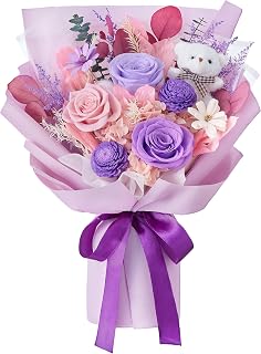 Polylove Forever Flowers Bouquet Purple Roses Bouquet with Bear Anniversary Flowers Flower Gift for Her Wife Valentines Day Mothers Day Graduation Birthday