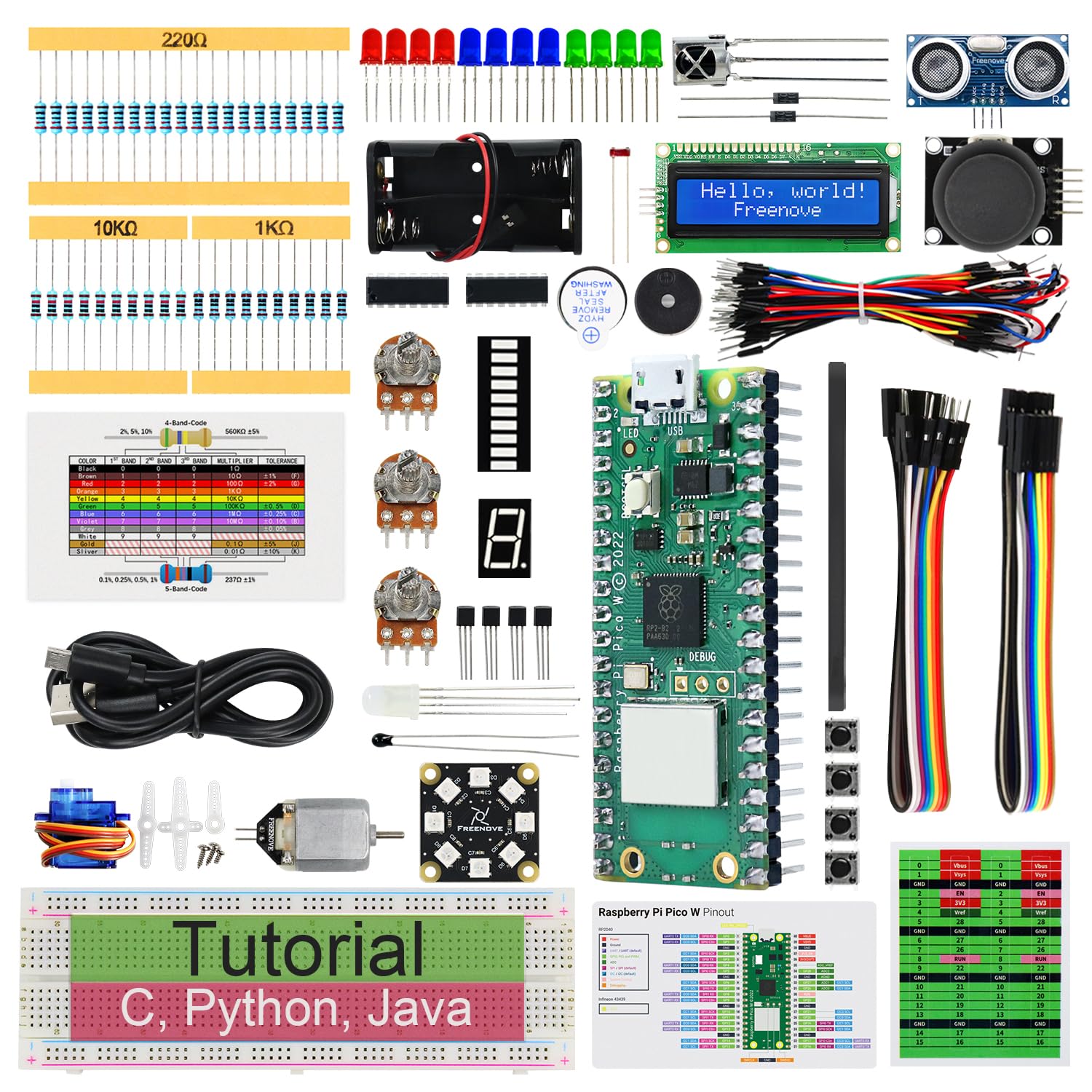 Freenove Super Starter Kit for Raspberry Pi Pico W (Included), Dual-core Arm Cor