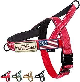 Annchwool No Pull Dog Harness with Soft Padded Handle&Front Clip,Red,XL