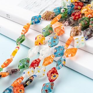 27pcs Millefiori Handmade Rhombus Crystal Beads for Jewelry Making Bracelet Necklace Earrings 13~14x10x3.5mm, Hole:0.5mm