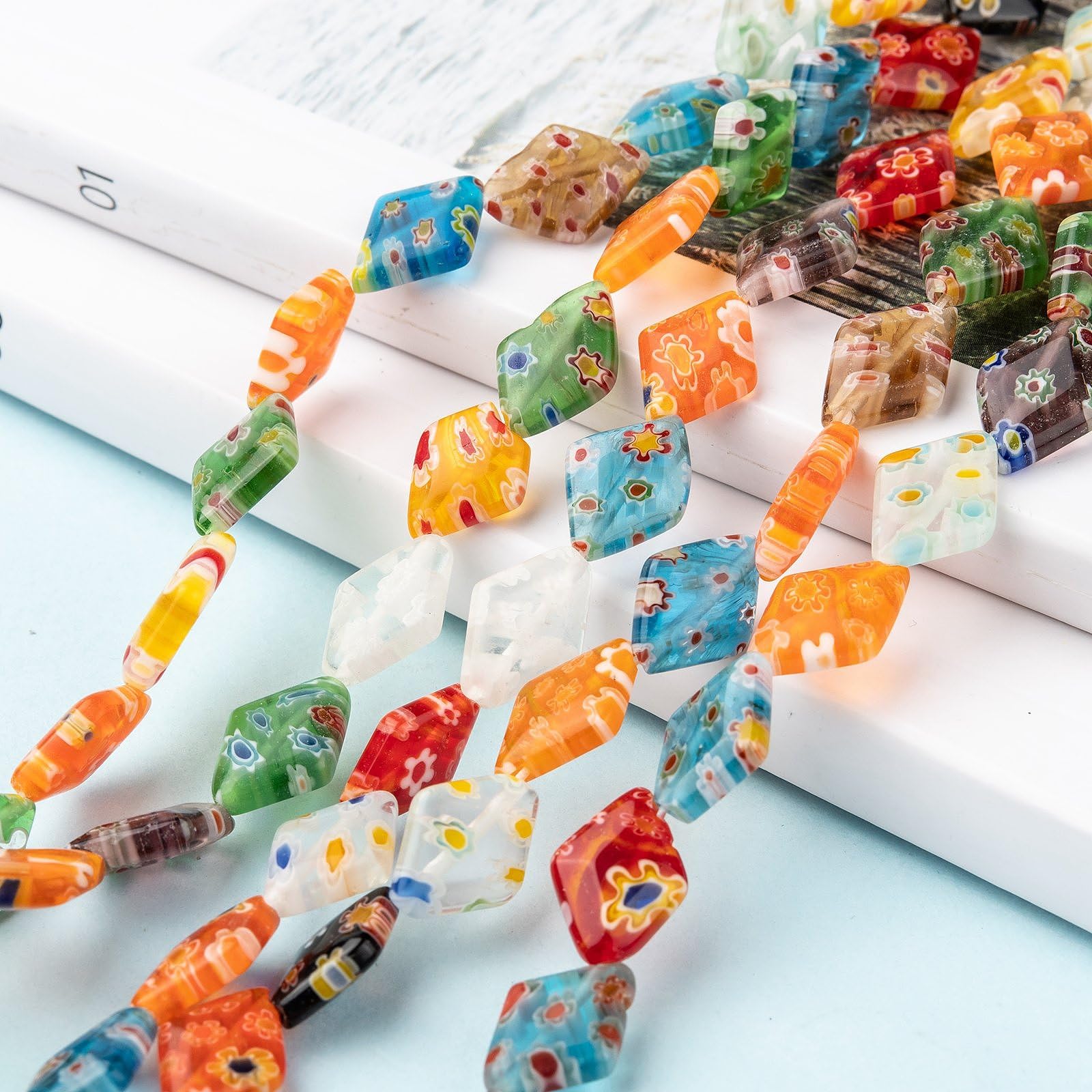 27pcs Millefiori Handmade Rhombus Crystal Beads for Jewelry Making Bracelet Neck