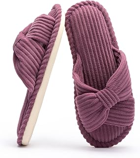 Chantomoo Women's Memory Foam Slippers for Home Bedroom Bathroom Spa Wedding Travel Hospital Open Toe Corduroy Slippers Non-Slip Cozy Comfortable