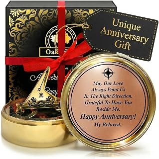 OakiWay Anniversary Sundial Compass Gift for Him or Her - Unique Gift Ideas for Husband or Wife, Men Wedding Anniversary 50th 40th 25th 20th Year Celebration, Gift Card Included