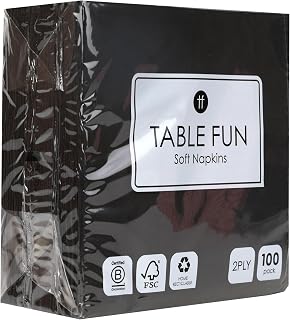 Table Fun 100 x Soft Black Paper Napkins, Disposable Party Serviettes for Birthday, Halloween, Weddings, Wakes, Catering, Recyclable Made in EU, 2ply 33cm