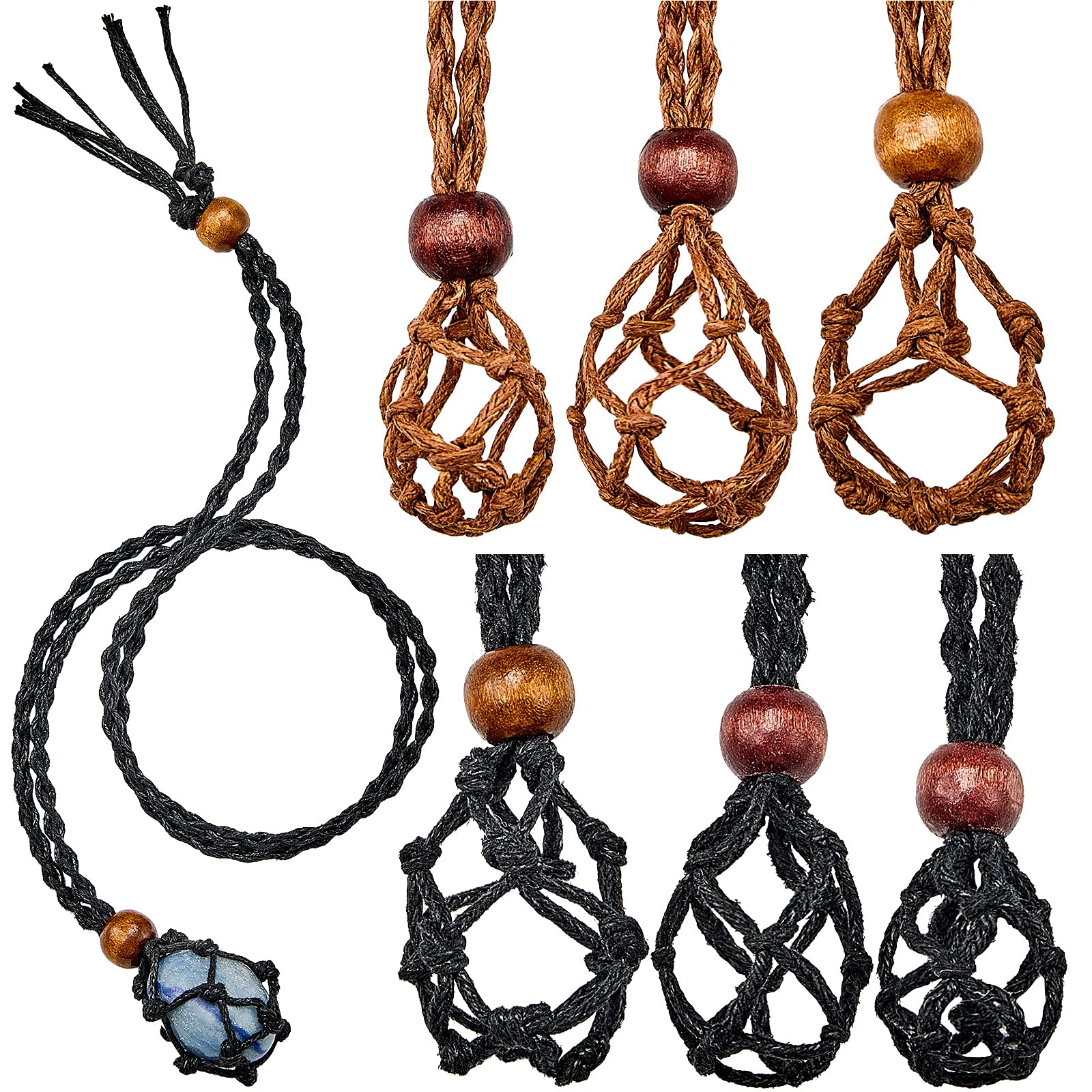 Hicarer 6 Pcs Necklace Holder for Crystal Stones Empty Cage,Black,Brown | Empty 