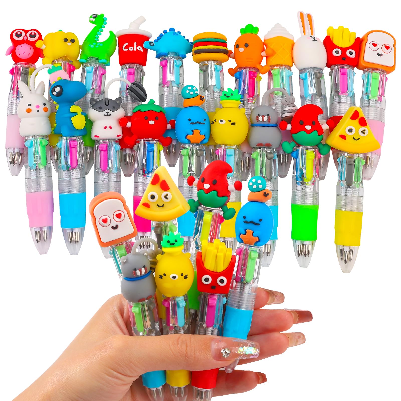 CZWZ 24Pcs Mini Multicolor Pens in One 4-in-1 Cute Pens Bulk for Kids, Fun Kawai