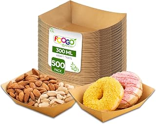 FOOGO Green 500pcs Party Paper Food Trays 300ml (10oz), 16.3x13x4cm