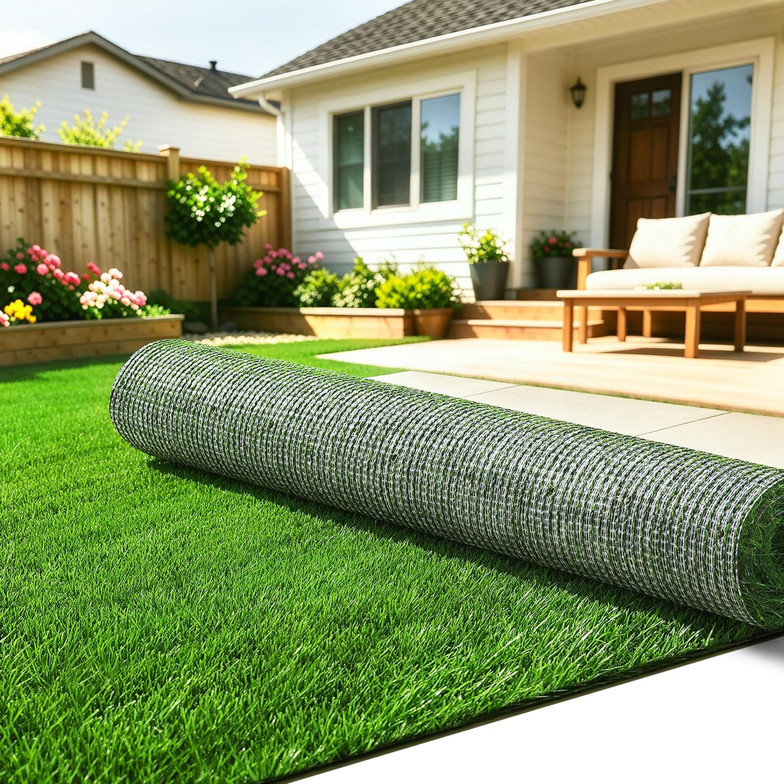 Fake Grass Artificial Turf Outdoor Indoor Use with Drainage Holes, 6.5x10FT
