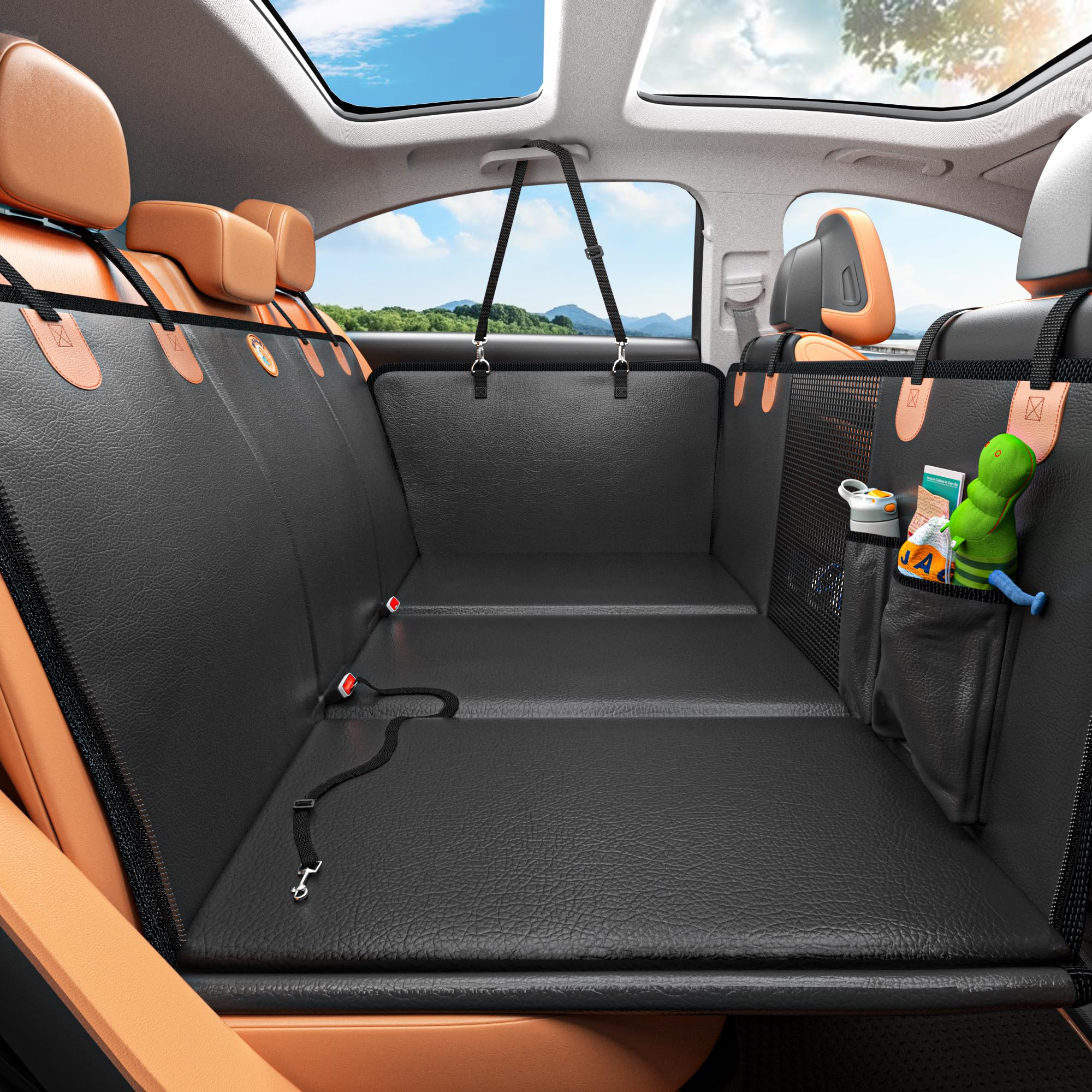 Hard Bottom Dog Car Seat Cover for Back Seat, PU Leather Dog Seat Extender | 100