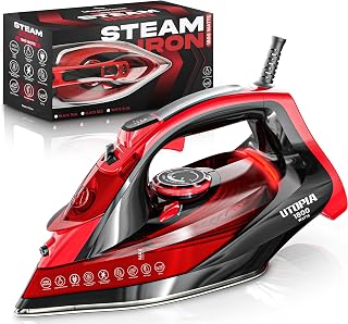 Utopia Home Steam Iron - 1800W Non-Stick Soleplate (Black-Red, Classic) | Nonstick Soleplate With Auto-Off Safety Feature - Adjustable Thermostat Control, Variable Steam Control, Self-Clean