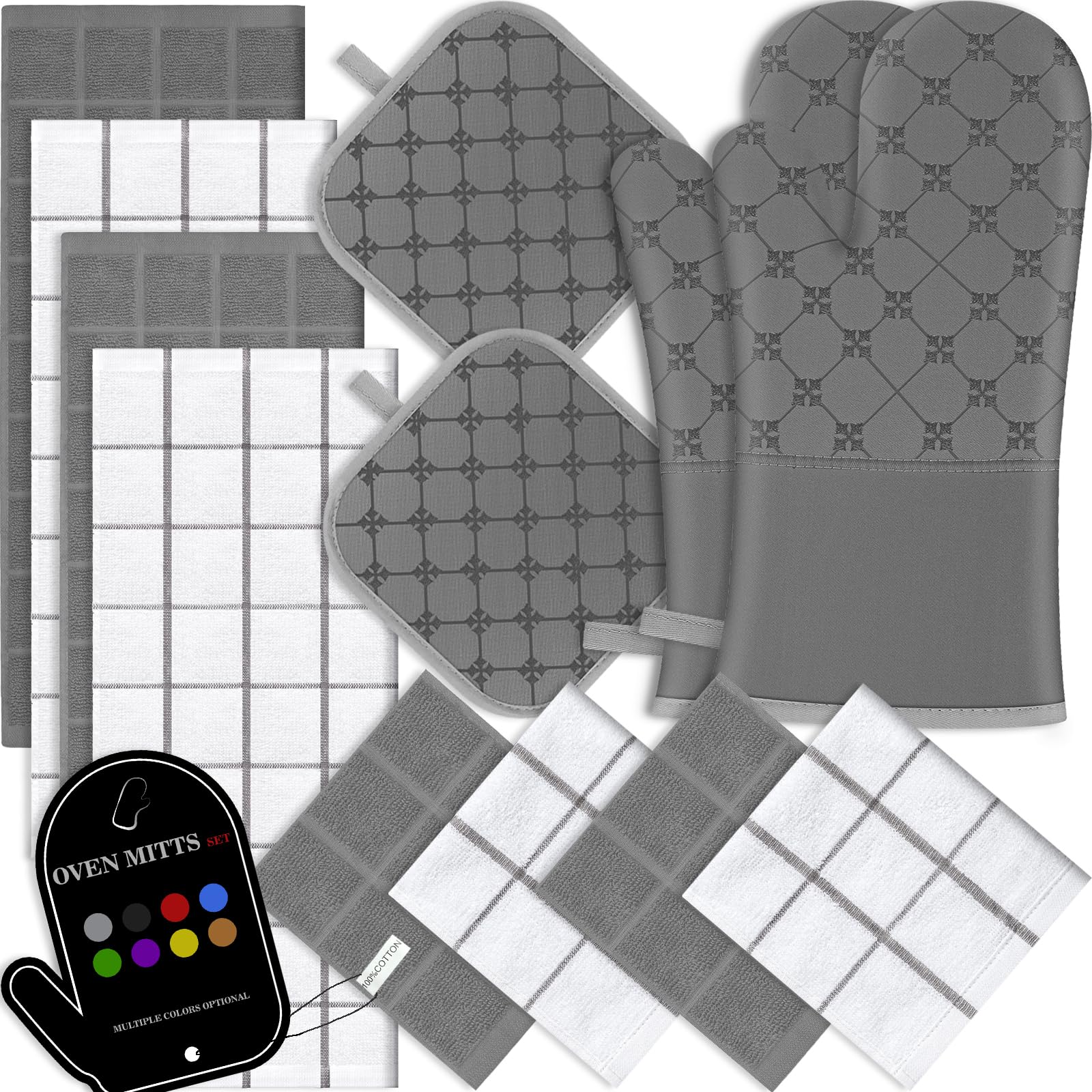Oven Mitts Kitchen Towels Dishcloths with Pot Holders Sets 12PCS, Dish Towels Se