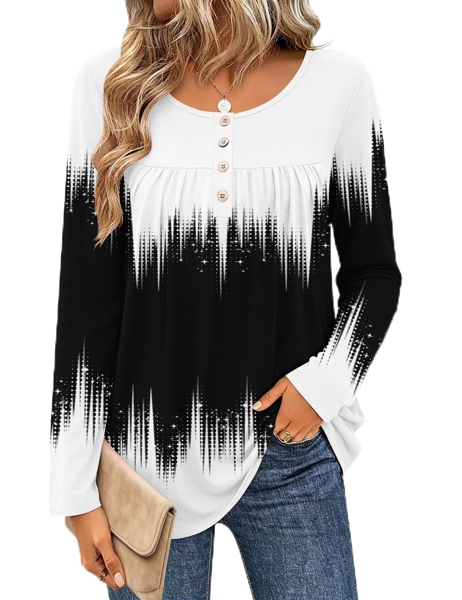Zeagoo Women Autumn Fashion Elegant Casual Blouses Long Sleeve Shirts Pleated Tu