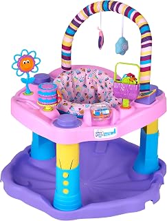 Evenflo Exersaucer Bouncing Activity Saucer, Sweet Tea Party | 3 Height Modes up to 30 in., Ages 4-12 Months, 7 Interactive Toys, 12+ Activities, Machine Washable Seat Pad