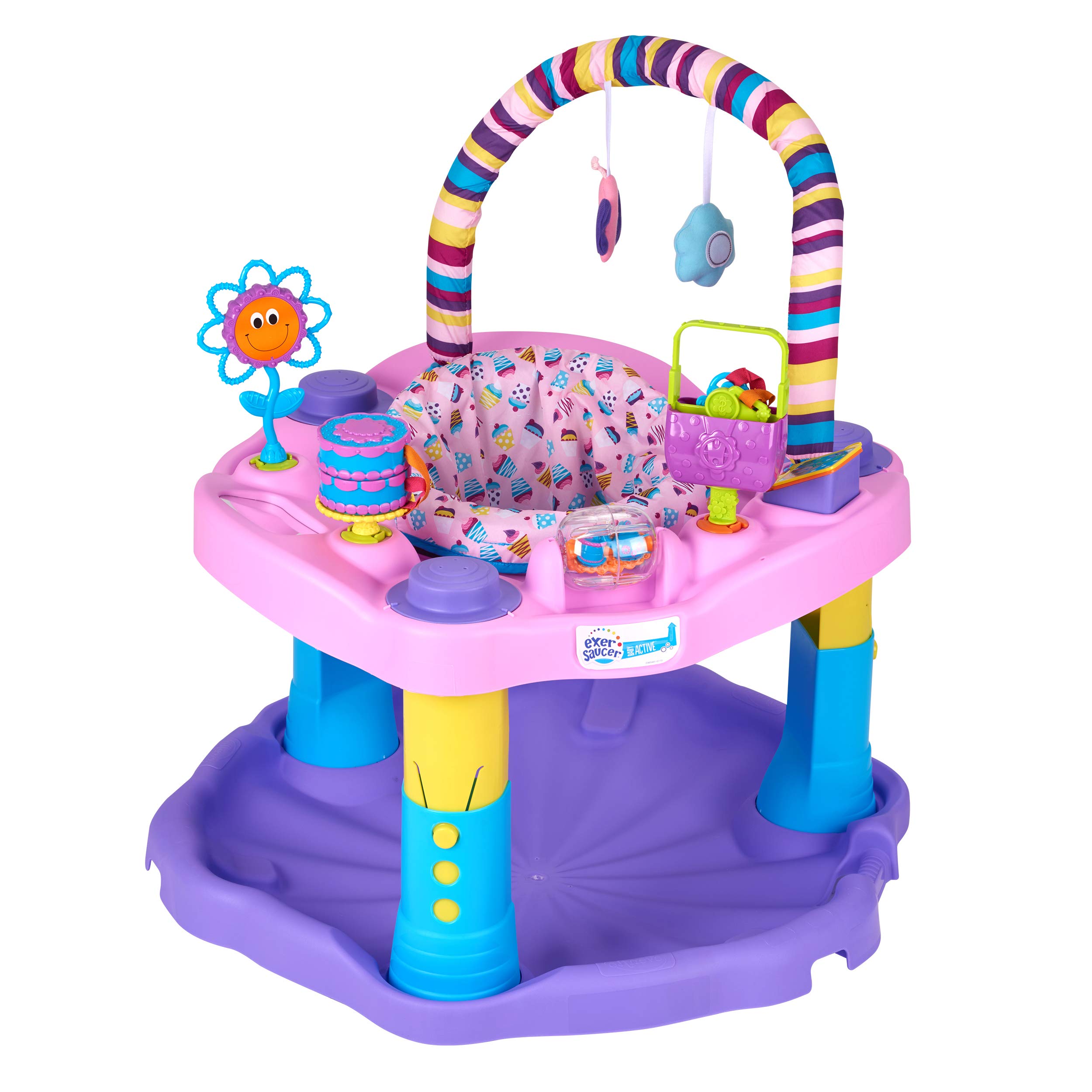 Evenflo Exersaucer Bouncing Activity Saucer, Sweet Tea Party | 3 Height Modes up