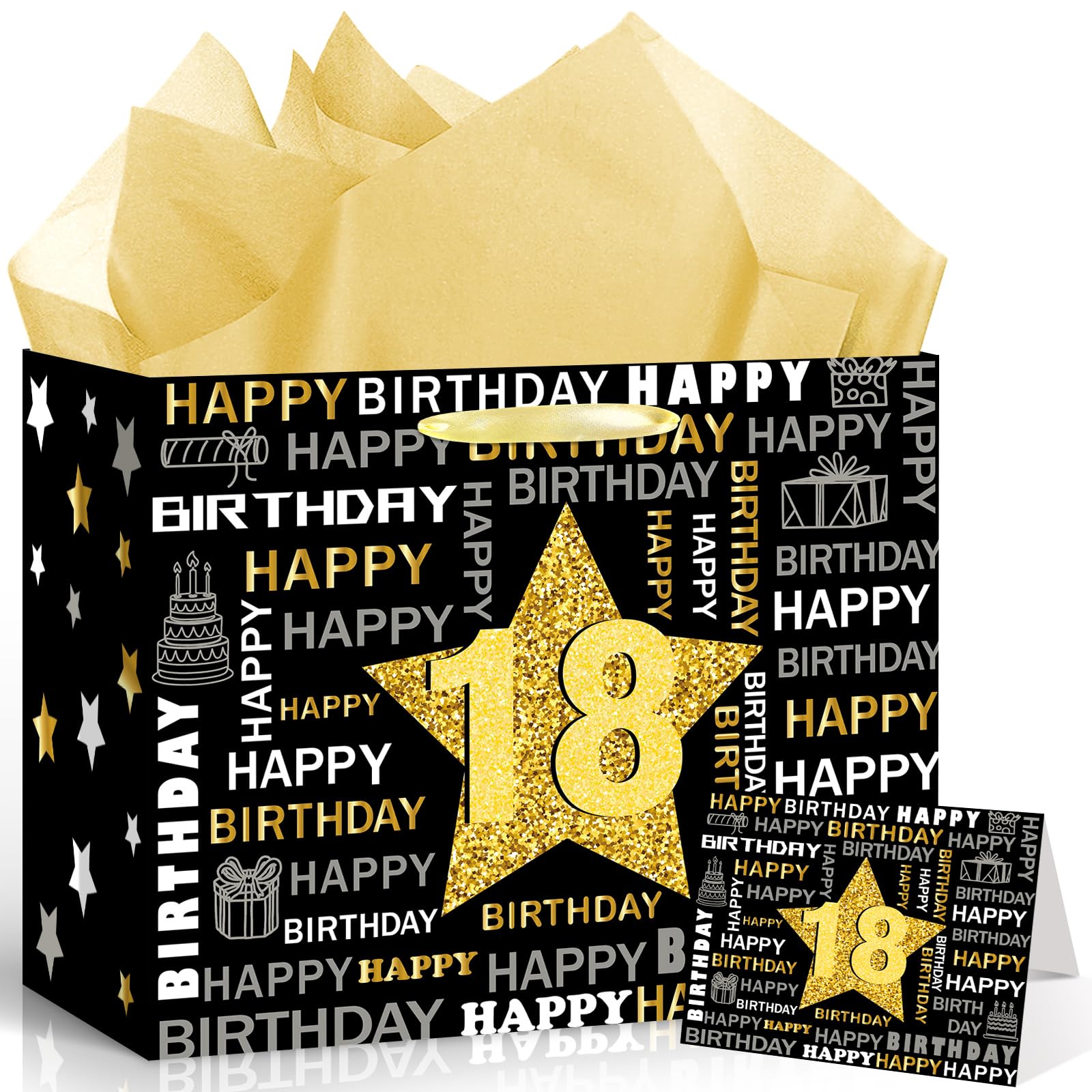 Black Gold 18th Birthday Gift Bag Large Vintage Happy 18th Birthday Gift Bag wit