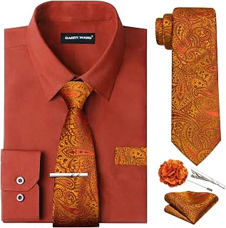 Barry.Wang Mens Dress Shirt and Tie Set Wedding Formal Business Shirt 6pcs