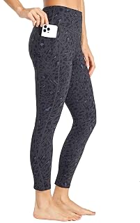 Willit Leggings da donna foderati in pile da 61 cm, a vita alta, termici, per yoga, corsa, collant con tasche, Nero leopardato., XL
