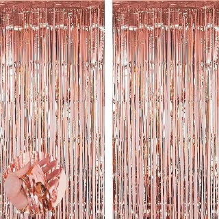 2pcs 3.2ft x 6.5ft Foil Curtain Decorations,Rose Gold Tinsel Foil Fringe Curtains Streamers Backdrop for Birthday Graduation Wedding Engagement Bridal Shower Bachelorette Holiday Gold Party Decoration