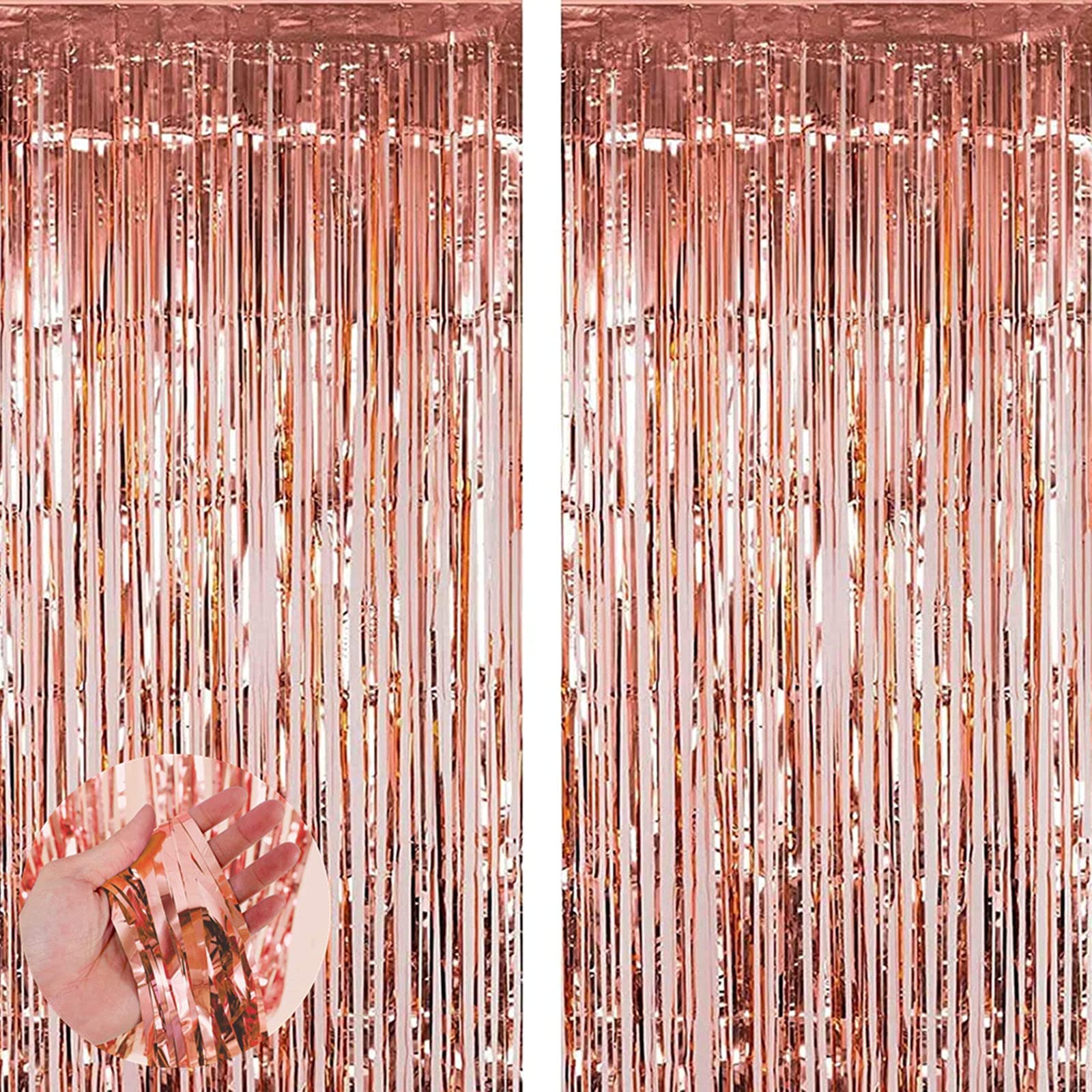 2pcs 3.2ft x 6.5ft Foil Curtain Decorations,Rose Gold Tinsel Foil Fringe Curtain