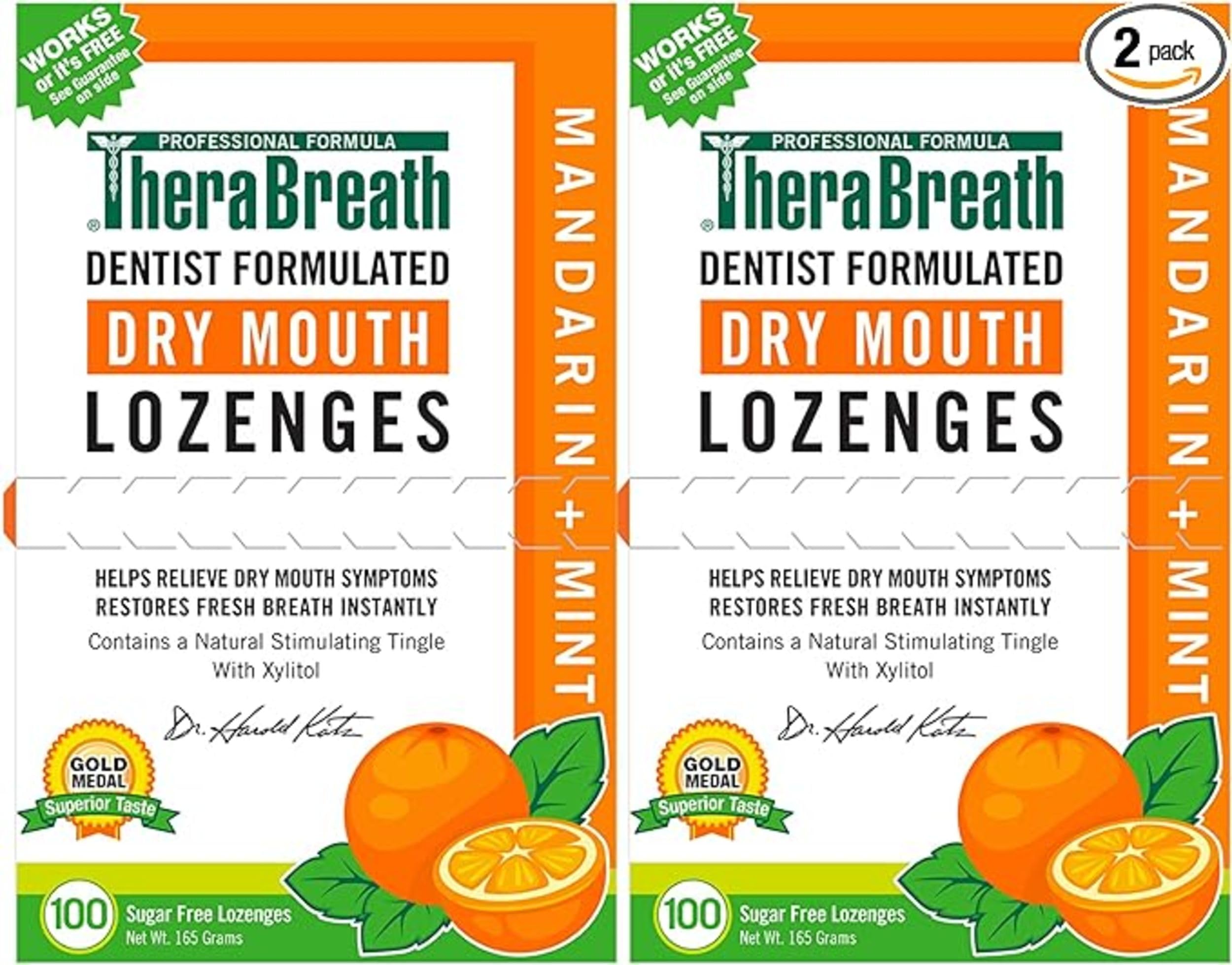 TheraBreath Dry Mouth Lozenges with Zinc, 100 Lozenges, Mandarin Mint, 100 Count
